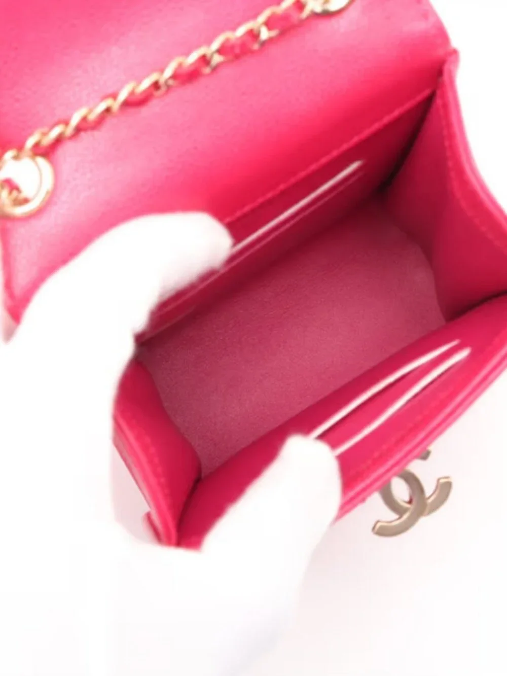 Chanel CC Logo Matelasse Caviar Skin Chain Phone Case Bag Hot Pink - Picture 6 of 9
